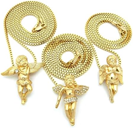 SANDRA Creative Design Hip Hop 3 Baby Angel Micro Pendant 2mm/24" 30" 36" Box Chain Necklace