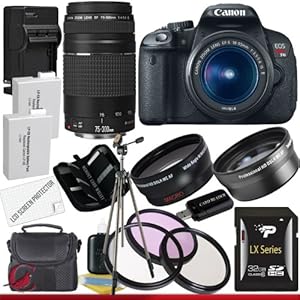 Canon EOS Rebel T4i 18.0 MP CMOS Digital SLR with 18-55mm EF-S IS II Lens & Canon 75-300 Lens + 58mm 2x Telephoto lens + 58mm Wide Angle Lens (4 Lens Kit!!!!!!) W/32GB SDHC Memory+ 2 Extra Batteries + Charger + 3 Piece Filter Kit + UV Filter + Full Size Tripod + Case +Accessory Kit