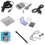 10 in 1 Accessory Bundle Kit ( Car Charger + Home Charger + 3 Game Cases + Screen Protector + Desktop Charger + Headset + USB data cable + Black Stylus ) for Nintendo NDSi DSi