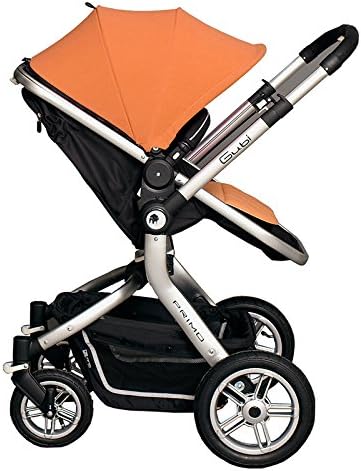Fashion Luxury Folding Portable Baby Stroller,Aviation Aluminum Alloy X-type Frame, with 4 Air Wheels, High View Seat (Sunshine orange)