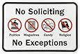 SmartSign Aluminum Sign, Legend "No Soliciting No Exceptions" with Graphic, 12" high x 18" wide, Black/Red on White