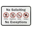 SmartSign Aluminum Sign, Legend "No Soliciting No Exceptions" with Graphic, 12" high x 18" wide, Black/Red on White