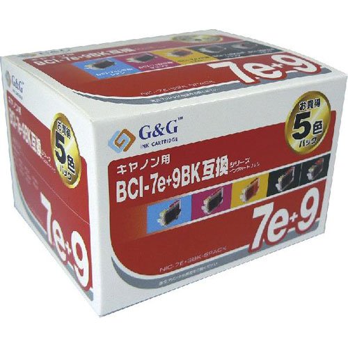 G&G CANON BCI-7e・9BK互換 5個パック NIC-7E9BK-5PACK (ブラック/シアン/マゼンダ/イエロー)