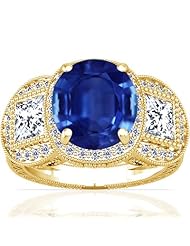 14K Yellow Gold Oval Cut Blue Sapphire Fana Designer Ring (GIA Certificate)