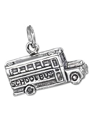Sterling Silver Antiqued Three Dimensional School Bus Charm