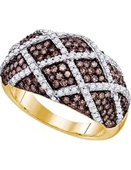 1.34 Carat (ctw) 10K Yellow Gold Round White & Cognac Diamond Ladies Right Hand Fashion Band