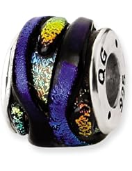 Genuine Reflection Beads (TM) Bead Charm. Sterling Silver Reflections Rainbow Dichroic Glass Bead. 100% Satisfaction Guaranteed.