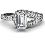 0.90 Ct Emerald Cut Petite Diamond Split Band Engagement Ring CUT: VERY GOOD 14K WHITE GOLD VS2 -G GIA
