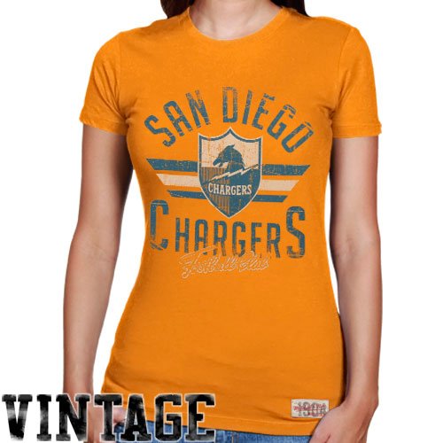 Mitchell & Ness San Diego Chargers Ladies Vintage Graphic Premium T-Shirt - Gold (Small)