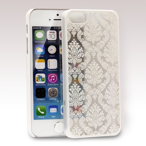 iPhone SE Case, GreatShield TACT Series Design Pattern Rubber Coating Slim Fit Hard Case Cover for Apple iPhone SE / 5S / 5 (Damask - White)