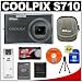 Nikon Coolpix S710 14.5-Megapixel Digital Camera (Graphite Black) with Optical VR Image Stabilization + 8GB Memory Card + EN-EL12 Battery + Carrying Case + Accessory Kit