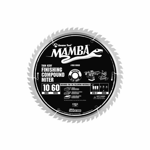 Amana Tool Mamba Series MA10060 Thin Kerf Finishing Compound Miter 10-Inch x 60 Tooth x ATB+F Grind 5/8-Inch Bore Saw Blade