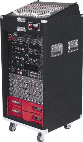Odyssey CS4812W Carpeted Slide Style Combo Case With An 8u Slanted Rack And A 4u Top And 12u Bottom Vertical Rack With Wheels