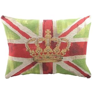 Green Union Jack with Crown Tapestry Cushion by Evans Lichfield