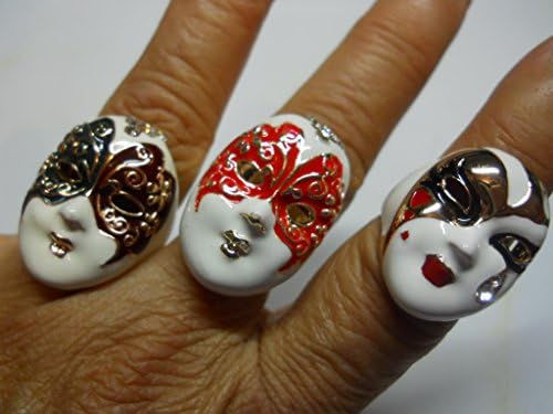 3 ring set: hand painted masks with diamonds