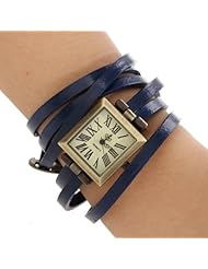 Unisex Quartz Wristwatch Wrist Watch Bracelet Deep Blue PU Wrap Strap Band