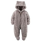 カーターズ ロンパース carter's 男女兼用モコモコフリース立体3D耳フードx足つきカバーオール (3months(55-61cm), ベアーブラウン（薄茶色）) [並行輸入品]