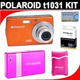 Polaroid t1031 10.0 MP Digital Camera - 3 x optical zoom (Orange) + PoGo Printer (Pink) with Pink Neoprene Carrying Case + 50 ZINK Sheets