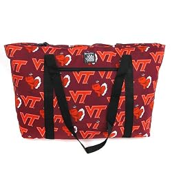 Virginia Tech Tote Bag Deluxe Hokies with COTTON FABRIC Surface and WATERPROOF LINING