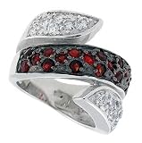 Sterling Silver & Rhodium Plated Spiral Band, w/ 2mm High Quality CZ's (17 Ruby, 14 White), 11/16 (17mm) wide