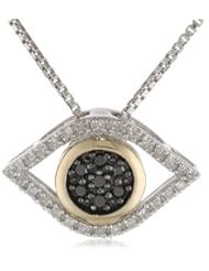 XPY Sterling Silver and 14k Yellow Gold Evil Eye with Diamond-Accent Pendant Necklace, 18"