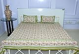 Handmade Bedspread New Indian Rajrang Cotton Green King Bed Sheet with Pill ....