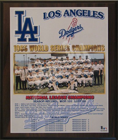 Los Angeles Dodgers Large Healy Plaque - 1965 World Series Champs