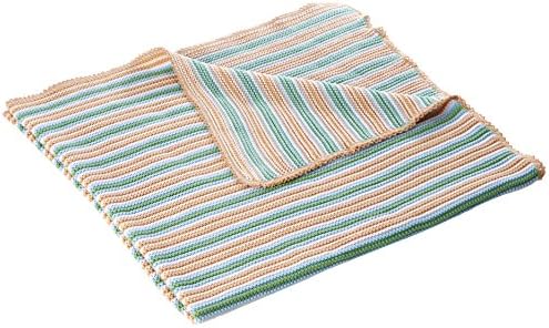 SonnenStrick 100% Organic Cotton Knitted Baby Blanket (Striped) Made in Germany (Green Striped)