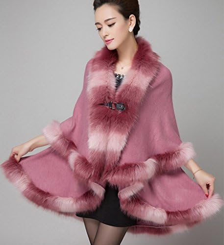 GKD Women's Warm Luxury Faux Fur Double Layers Cloak Cape Coat