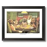 Dogs Playing Poker At Table Animal Picture Black Framed Art Print #4 by Art Prints Inc