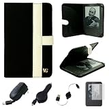 Anza Black and White Executive Nylon Protective Carrying Case Cover with 4-Way Corner Restraint Strap and Accessory Slots for Amazon Kindle 3G Graphite 6 inch Wi-Fi e-ink Display e-Book Reader + Anti Glare Clear Screen Protector + Black Retractable Micro USB Car Charger + Black Retractable Micro USB Wall / Home Charger + Black Retractable Micro USB Data Cable Cord (Sync Cable) + SumacLife TM Wisdom Courage Wristband