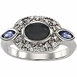 14K White Gold Onyx, Iolite and Diamond Ring
