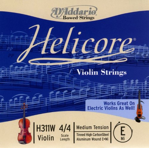 D'Addario Helicore 4/4 Size Violin Strings, 4/4 Size Set with Steel E String