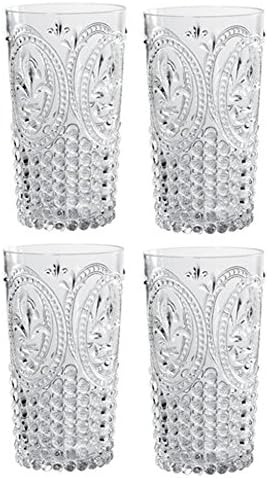 Merritt Damask Fleur De Lis 19oz Acrylic Tumbler Set of 4 -Clear