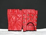 RED SOFT LEATHER FINGERLESS STUDDED GLOVES SIZE MEDIUM