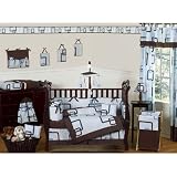 Blue and Brown Geo Modern Baby Bedding 9pc Crib Set