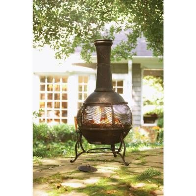 Hampton Bay Cast Iron Chiminea with Screen and Fire Poker, Copper
