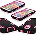 E LV Hard Plastic with Soft Silicon Dual Layer Armor Defender Full Body Protective Case for Galaxy S5 Bundle with Stylus, Screen Protector and Microfiber Sticker Digital Cleaner - Black / Hot Pink