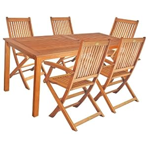 LNOSBW7 - Eucalyptus 7 Pieces (1 Table, 6 Folding Chairs) Outdoor Bristol Dining Table Set- Solid FSC Hardwood (Natural Color)