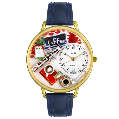 Whimsical Watches Unisex G-0310006 Coffee Lover Dark Blue Leather Watch
