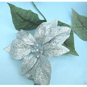  Tanday (Silver) 6 Feet PREMIUM QUALITY Glitter Poinsettia Garland .