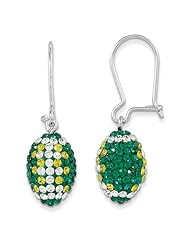 Sterling Silver Swarovski Elements Green Bay Spirit Football Earrings