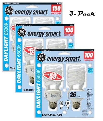 (3 Count) 2-Pack 100 watt eq GE Daylight 6500K Compact Flourescent (CFL)