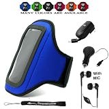 Complete On The Go Smart Kit: Blue Comfy Sport band / Workout Armband Adjustable Neoprene Velcro Strap For LG Cookie Lite Optimus One 3D Black Me Viewty Snap GM360 Thrill 4G GT540 OPTIMUS GD880 Touch OPTIMUS Sol OPTIMUS Hub Enlighten Esteem Marquee OPTIMUS Net + Includes a Retractable Home and Car Charger + Includes a HandsFree Earbuds Talk and Listen to MP3 simultaneously