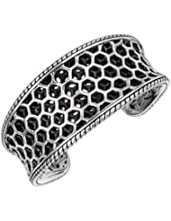 Silver Rhodium Plated Polish 11-33mm Graduated Open Mesh Like Top With Ridge Rim Fancy Cuff Bangle