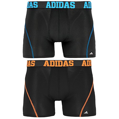 adidas Men's Sport Performance Climacool Trunk Underwear (2 Pack), Black/Solar Blue/Solar Orange, Large