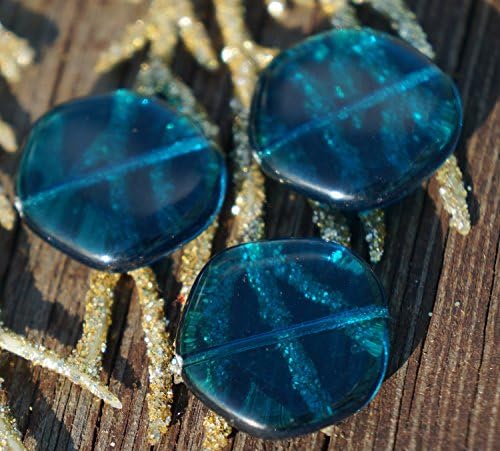 Clear Blue Beads Large Round Flat Glass Beads Blue Round Czech Glass Beads Blue Czech Beads Blue Czech Flat Coin Beads 19mm 4pc