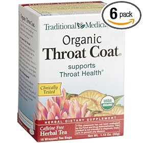 Traditional Medicinals Organic Throat Coat Herbal Tea, 16-Count Wrapped Tea Bags (Pack of 6)