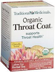 Traditional Medicinals Organic Throat Coat Herbal Tea, 16-Count Wrapped Tea Bags (Pack of 6)