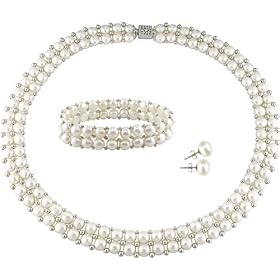 Cultured Freshwater Pearl 7-8mm and Silver Bead Jewelry Set
